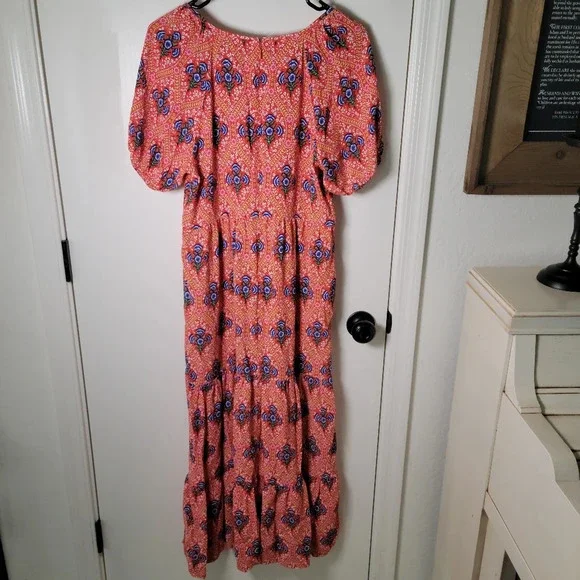 Boden Floral Print Tiered Midi Dress in Fire Poppy | Boden Dress | Size 10L - Picture 6 of 10